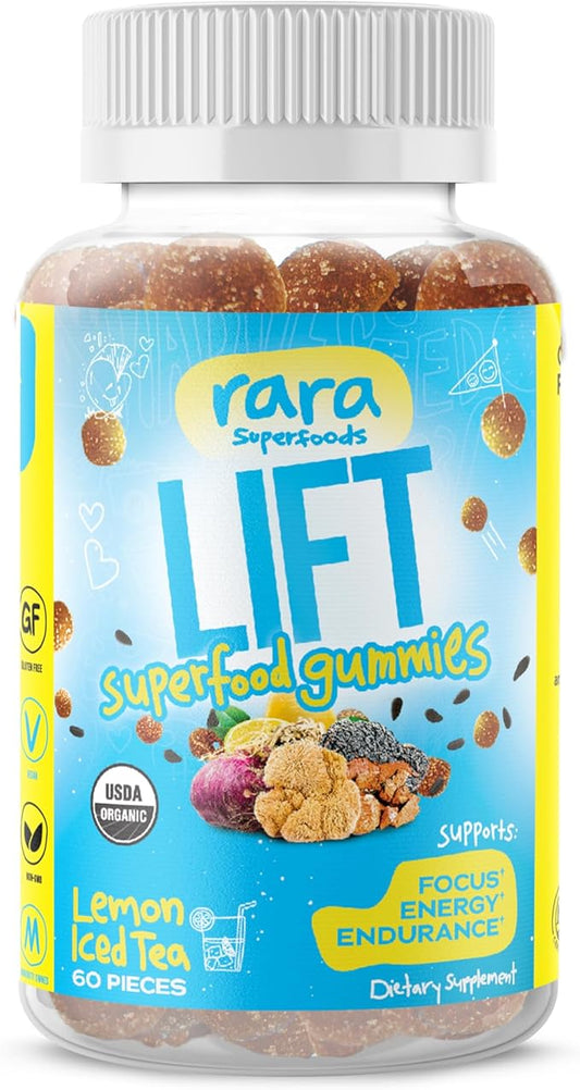 Lift Focus USDA Organic Certified Gummies – Natural Brain Support Supplement, Vegan & Gluten-Free, Infused with Yerba Mate, Lion’s Mane, Wild Purple Maca & Chaga (60 Gummies, Lift)