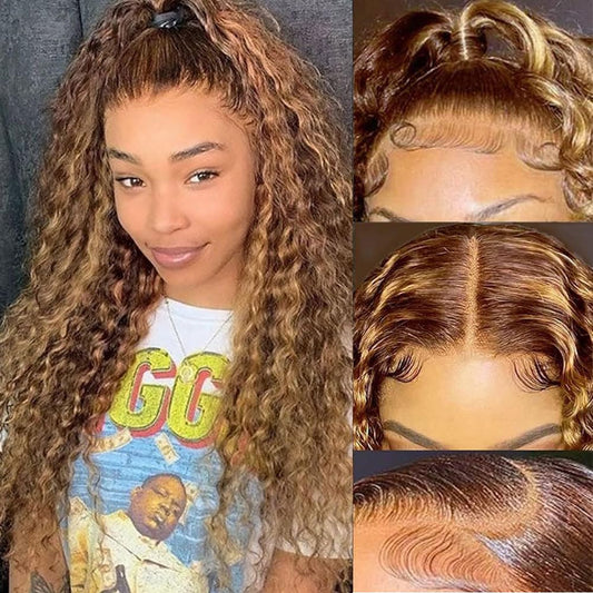 Kdmidun 13X6 Ombre Highlight Lace Front Wig Human Hair 4/27 Colored Deep Wave Human Hair Wigs 180% Density Hd Transparent Lace F