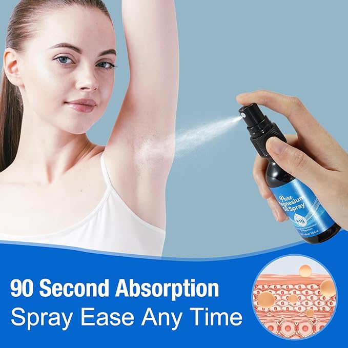 Pure Magnesium Oil Spray,Topical Magnesium Oil Spray-Made with Concentrated Pure Magnesium Chloride Oil 4 fl oz