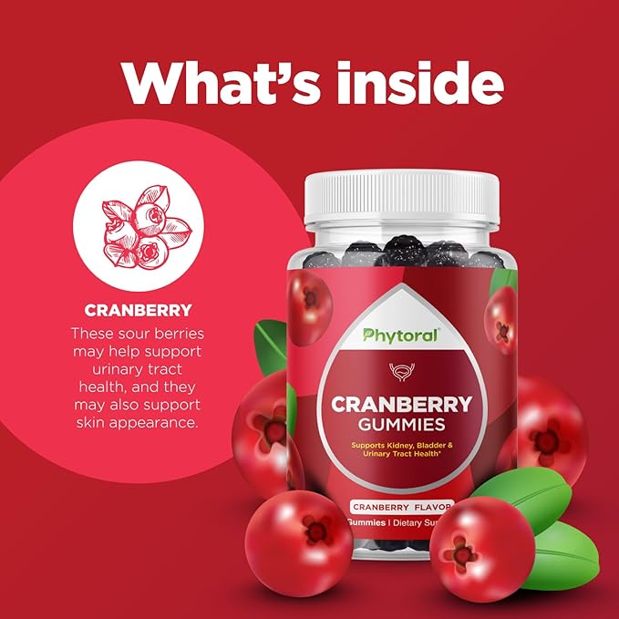 Phytoral Extra Strength Cranberry Gummies for Women - Delicious Potent Supplement and Men Bladder Kidney Urinary Tract Health Support Daily Vitamins (30 Servings)