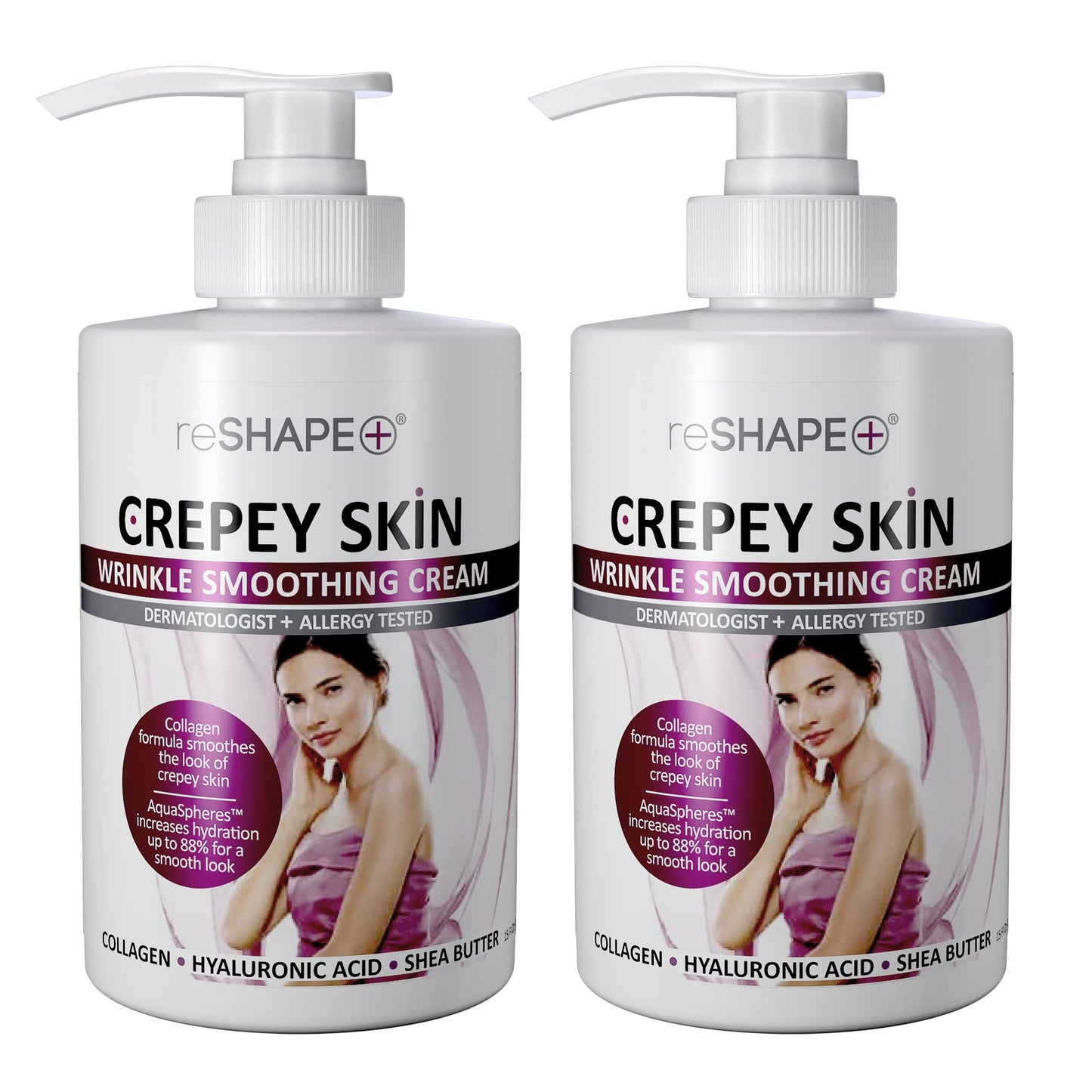 Reshape+ Crepey Skin Treatment Cream Wrinkle Smoothing Lotion Anti Aging Skin Care Moisturizer For Face, Arms, Neck, & Body W/Co