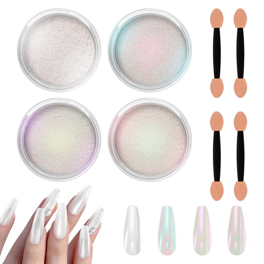 Allstarry Chrome Nail Powder 4 Colors Iridescent Aurora Powder Metallic Mirror Effect Pigment Pearlescent Mermaid Glitter Unicor