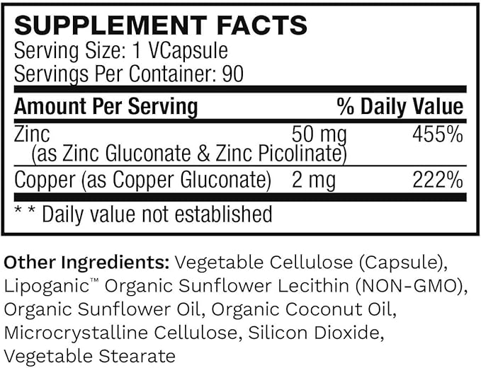 Liposomal Zinc Supplement with Copper | Pure Zinc Citrate Vitamins for Adults for Immune Support, 50mg, 90 Count (Pack of 3)