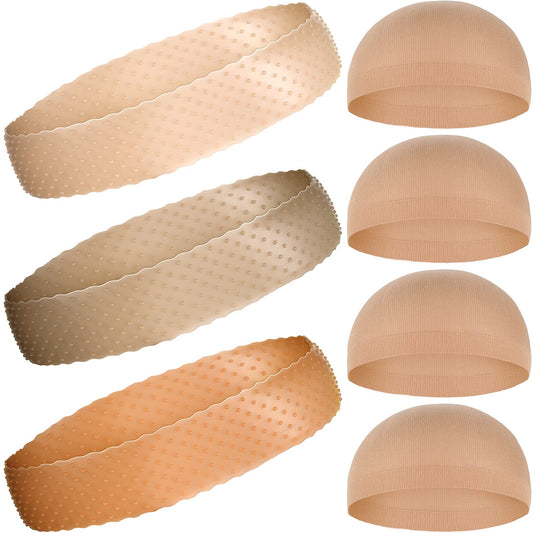 3 Pieces Silicone Wig Grip Headband 3 Pieces Nylon Wig Caps, Transparent Silicone Wig Grip Headbands For Women Unisex Non Slip W