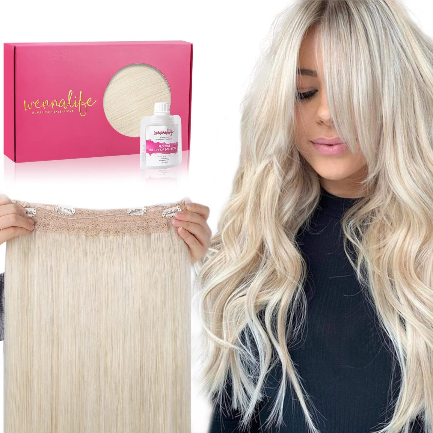 Wennalife Wire Hair Extensions (Increase 50% Lifespan) Real Human Hair 12 Inch 70G Platinum Blonde Remy Wire Hair Extensions Inv
