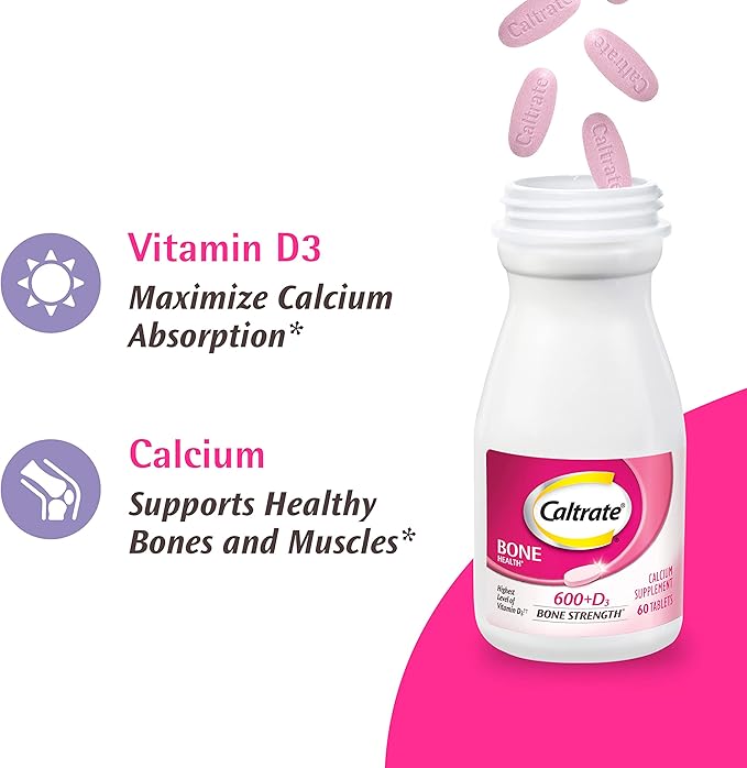Caltrate 600 Plus D3 Calcium and Vitamin D Supplement Tablets, Bone Health Supplements for Adults - 60 Count