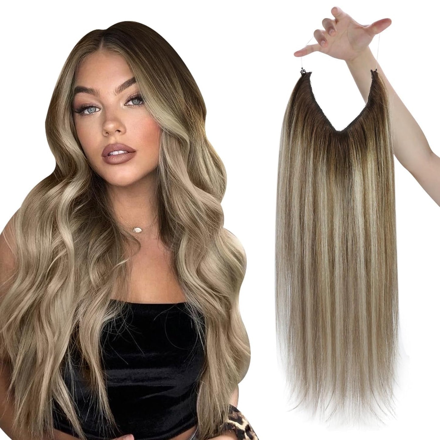Sunny 22Inch Wire Hair Extensions Ombre Brown Fish Wire Hair Extensions Straight Dark Brown Ombre Light Brown And Blonde Hairpie