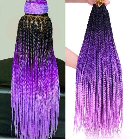 Box Braids Crochet Hair 6 Packs 24 Inch Ombre Purple Pre-Looped 3X Goddess Senegalese Twist Tissage Fiber Kanekalon Synthetic Br