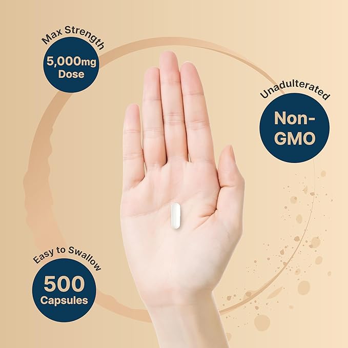 Micronized Creatine Monohydrate Capsules – 5,000mg Per Serving, 500 Count | Unflavored Creatine Pills for Pre Workout & Muscle Support – Easy to Swallow, Fast Absorbing (71 Servings)