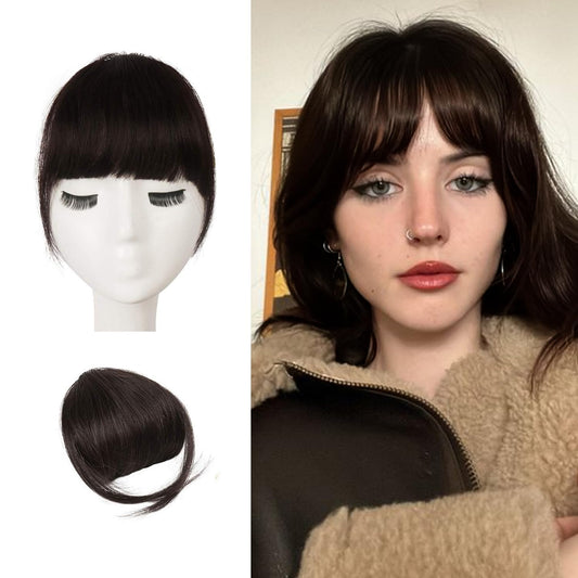 BARSDAR Clip in Bangs, Real Human Hair Bangs Clip in for Women, Thick Brown Hair Bangs with Temples, Real Hair Clip in Fringe Na