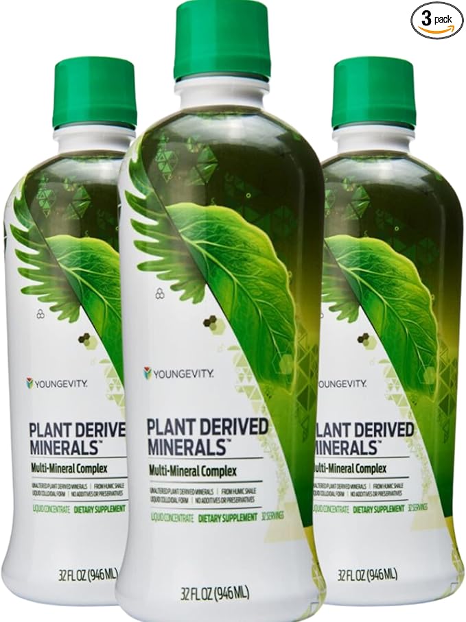 Youngevity Plant Derived Liquid Minerals - 77+ Natural Unaltered Trace Minerals - 19,000mg Plant Mineral Solids - Colloidal Form Humic Shale - (32 oz Pack of 3)