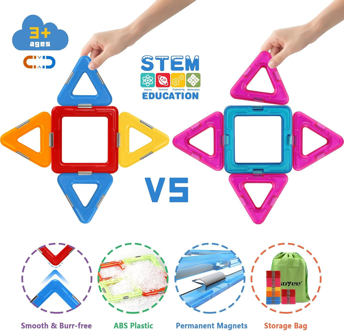 Coodoo Upgraded Magnetic Blocks for Learning STEM Toys Compatible with Major Brands Building Blocks