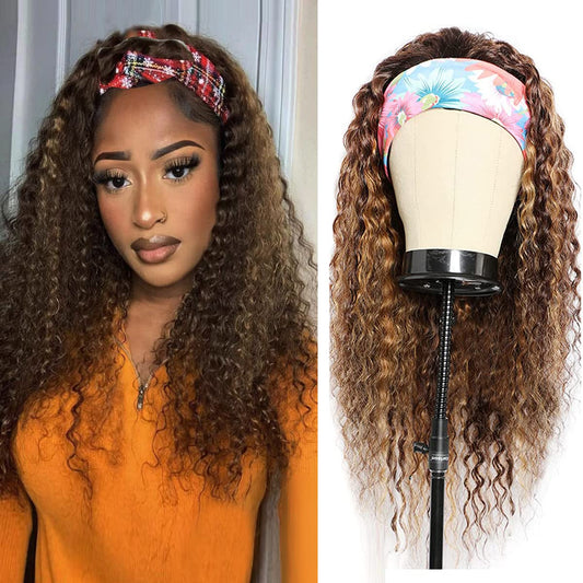Lauberita Ombre Wig Honey Blonde Wig 4/27 Highglight Wig Headband Wig Human Hair Deep Wave Headband Wig Curly Wig Colored Wigs 1