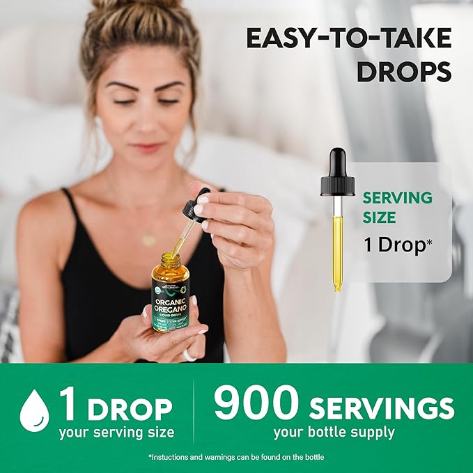 USDA Organic Oil of Oregano - Liquid Drops with Vitamin E - Made in USA - Supplement for Immune Support, Digestion Health & Antioxidant - Non-GMO, Natural, Vegan - As Pills, Capsules, Softgels 1 fl oz