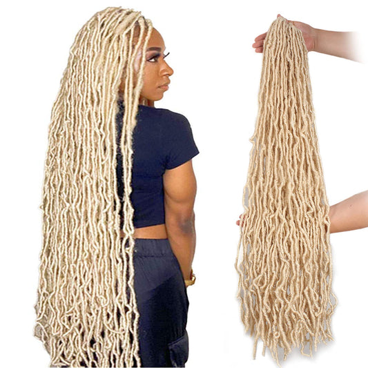 Leeven 36 Inch Blonde Soft Locs Crochet Braids Hair 3 Packs Pre Looped Faux Locs Natural Wavy Super Long Goddess Locs Braiding H