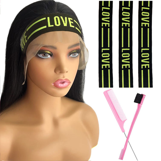 Iraatraa 3 Pcs Lace Wig Bands, Elastic Bands For Wig Melting Band For Lace Front Wigs, Black & Green, Durable, Appropriate Size,