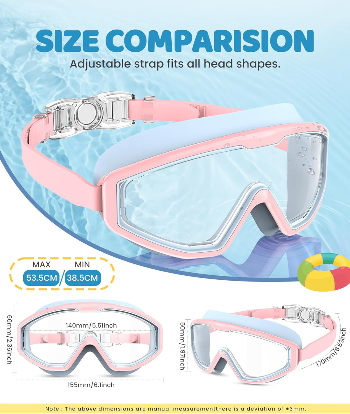 Kids Goggles Age 4-16, Anti-Fog UV 180°Clear View Kids Swim Goggles, 3 Pack Swimming Goggles Waterproof Pool Goggles