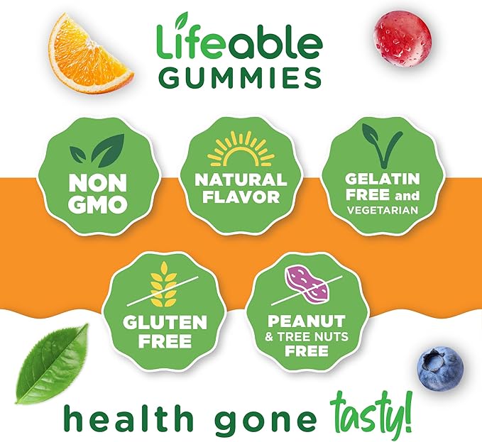 Lifeable Vitamin D3 K2 Gummies for Adults | 1000iu D3 and K2 100mcg | Great Tasting D3 and K2 Supplements | for Bone Health and Immunity | VIT D3 K2 for Adults, Men, and Women | 60 Gummies