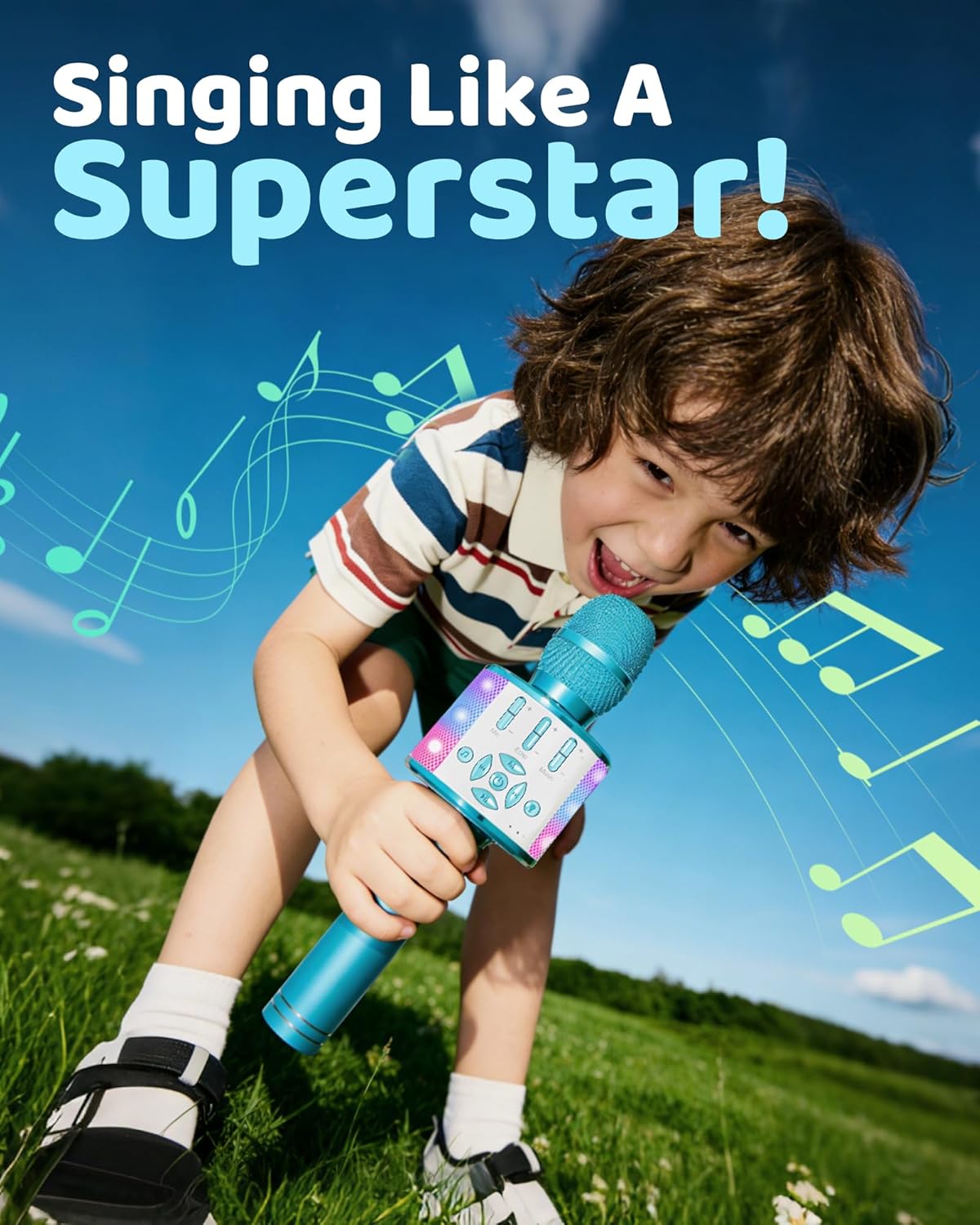 Amazmic Kids Karaoke Microphone Machine with LED Light, Bluetooth, for Girls and Boys Age 3-12