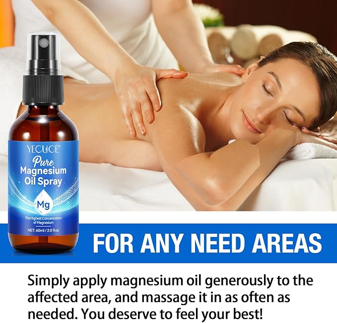 Magnesium Oil, Magnesium Spray, 100% Pure & Natural Magnesium Oil Spray for Feet, Easy to Absorb and Use 2.0 fl.oz