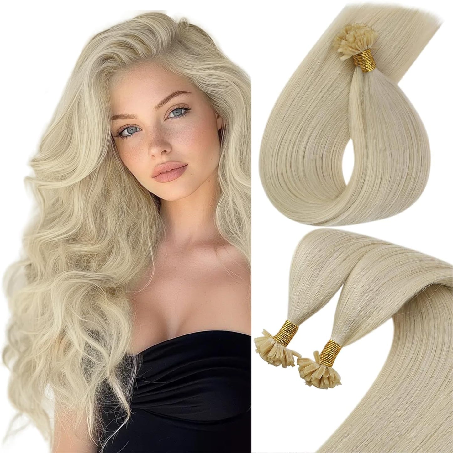 Sunny U Tips Hair Extensions Human Hair 20Inch U Tips Hair Extensions Platinum Blonde Pre Bonded U Tips Extensions Blonde Kerati