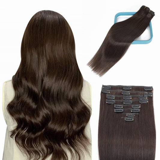 Lorien Clip In Hair Extensions Real Human Hair, 18 Inch 100G, 2 Darkest Brown, Clip In 100% Brazilian Remy Human Hair Extensions