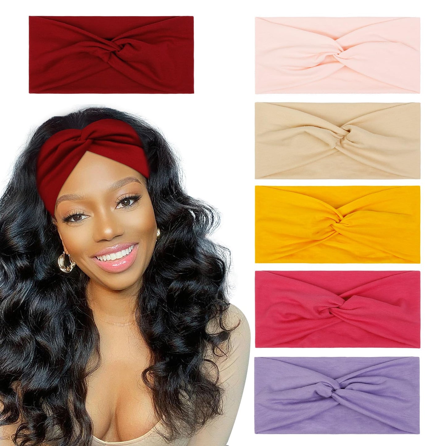 6 Pcs Women'S Headbands Turban Headbands For Women Wide Head Wraps Knotted Elastic Teen Girls Yoga Workout Solid Color Hair Acce
