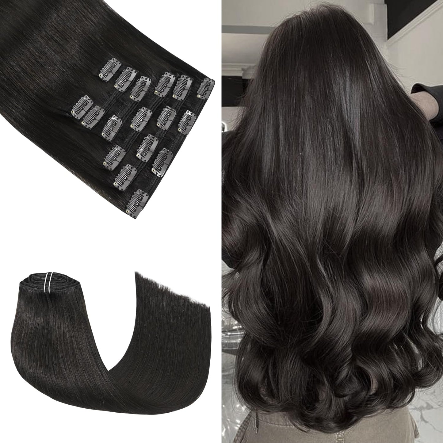 Honsoo Clip In Hair Extensions Real Human Hair Dark Brown 22In 7Pcs No Shedding No Tangling Long Soft Remy Human Hair Extensions