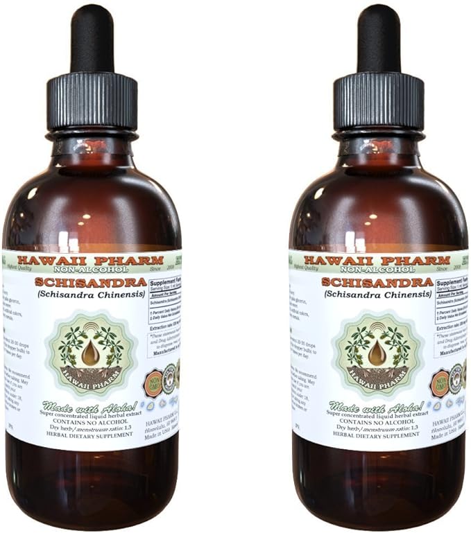 Schisandra Alcohol-Free Liquid Extract, Organic Schisandra (Schisandra Chinensis) Dried Berry Glycerite Natural Herbal Supplement, Hawaii Pharm, USA 2x4 fl.oz