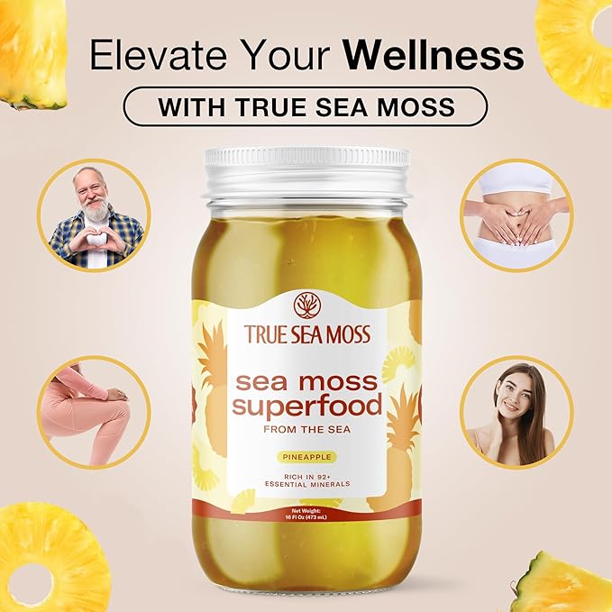 TrueSeaMoss Sea Moss Gel – Made in USA – Wildcrafted Seamoss, Fresh Fruits & Sea Vegetables – Pineapple, Pack of 1 (Labels may Vary)