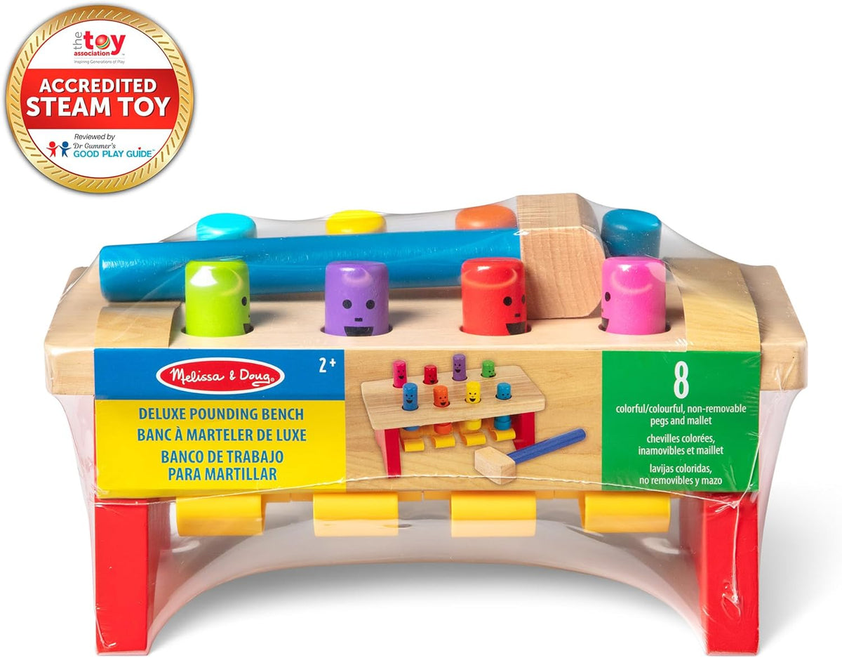 Melissa and Doug Deluxe Pounding Bench Wooden Preschool Learning Toy with Mallet, 10 inches, Ages 2+