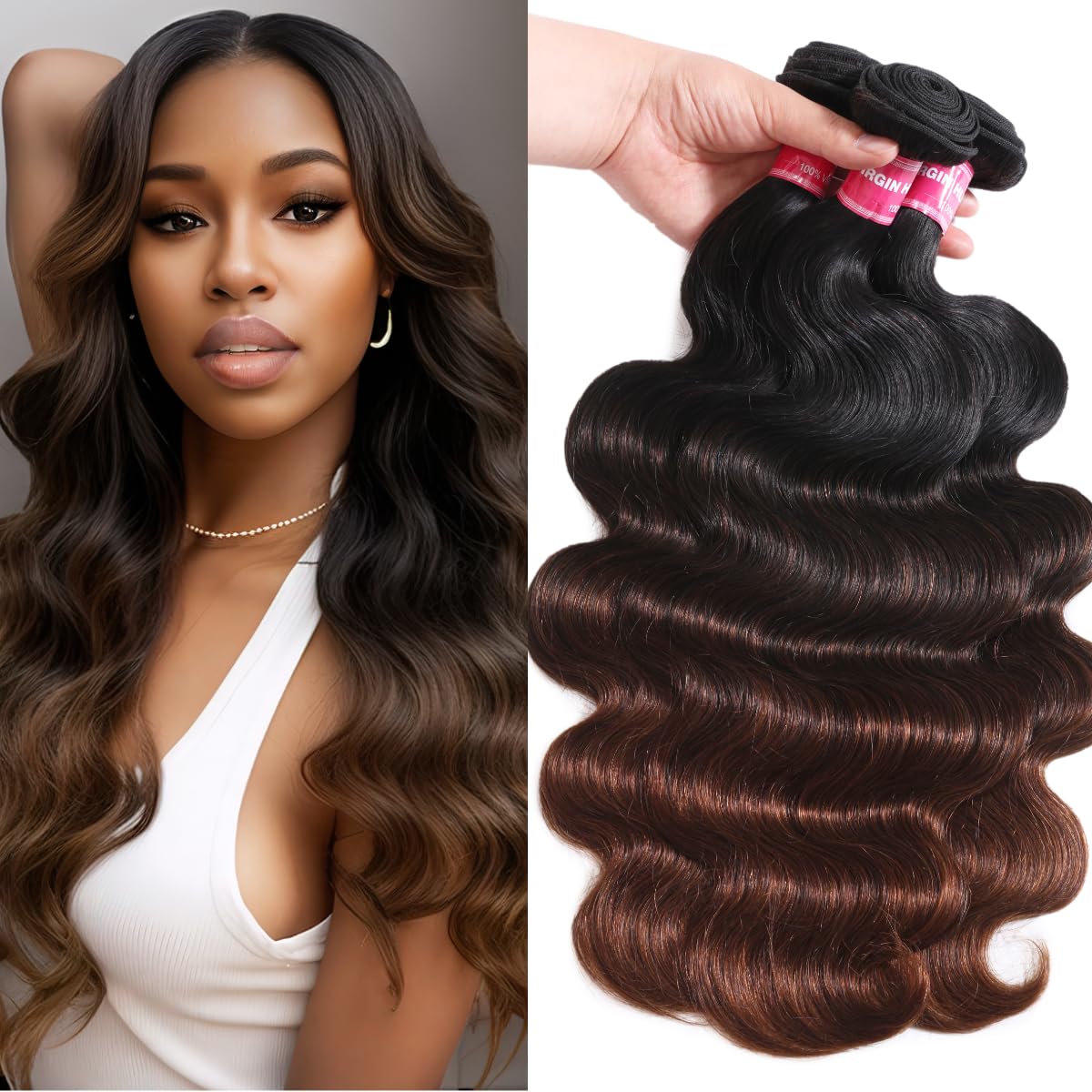 Unice Chestnut Brown Ombre Body Wave Human Hair Weave 3 Bundles 10 10 12 Inch Brazilian Remy Human Hair Wavy Sew In Human Hair E