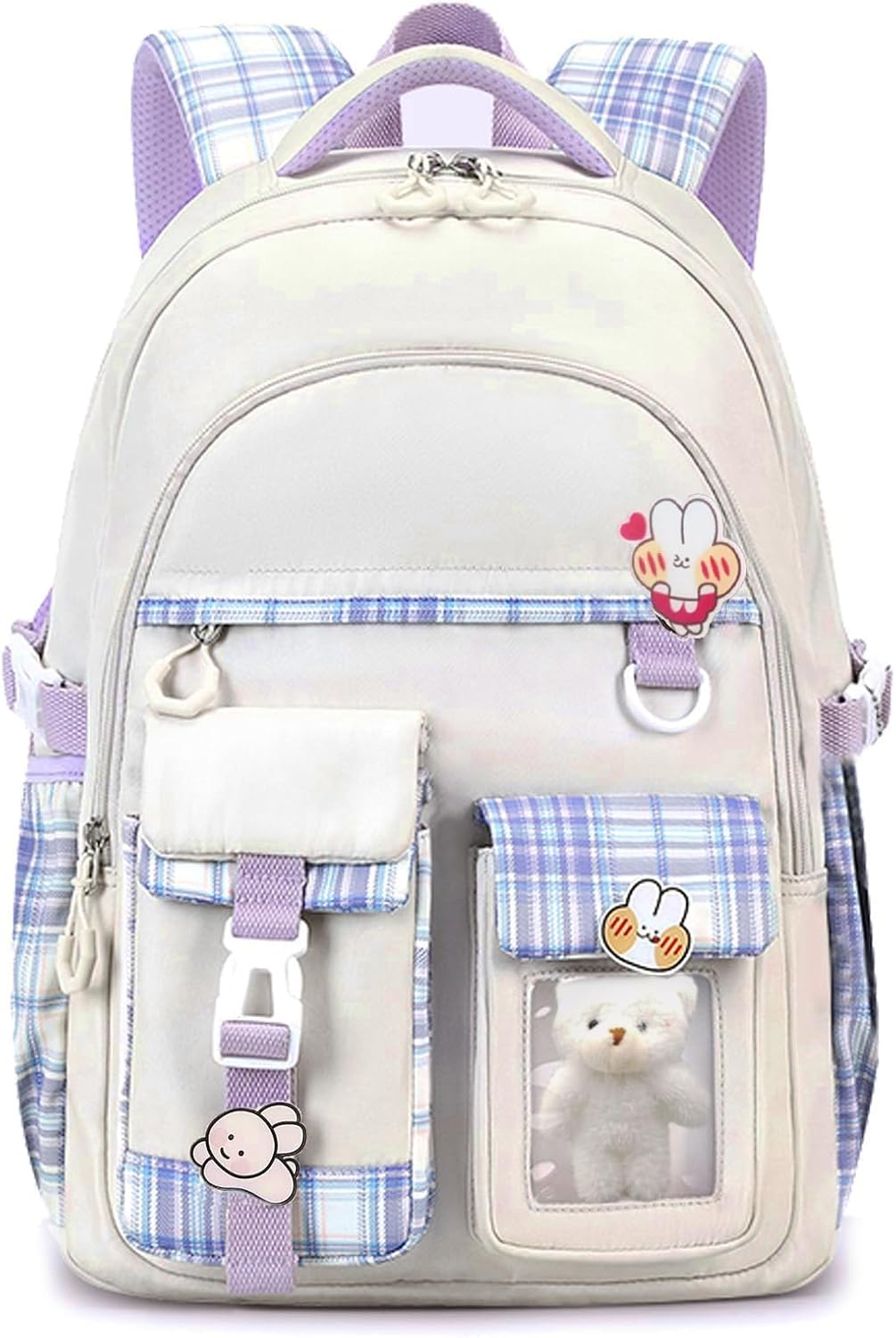 PRLINJSK Girls Backpack，Cute School Backpack for Girls Kids Teens，Kawaii Bookbag for Primary Elementary，Purple
