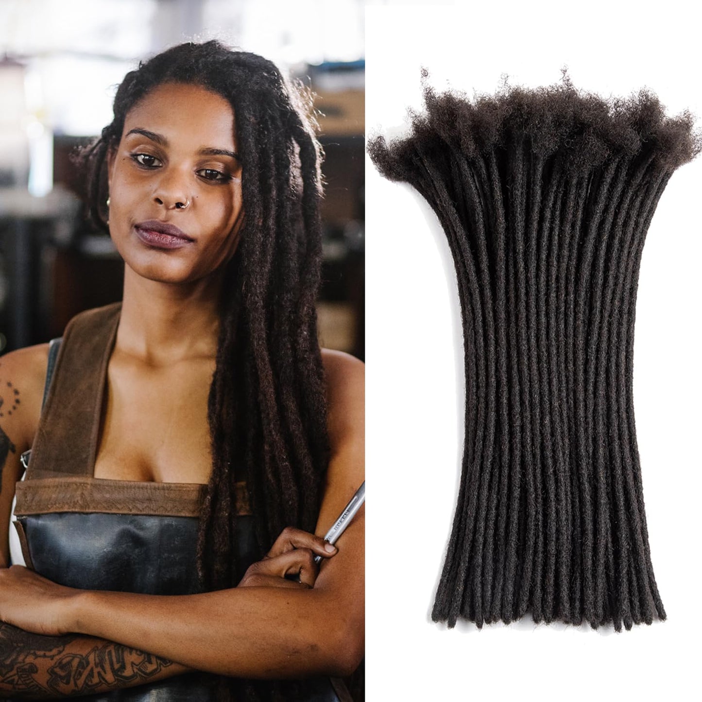 Teresa 18 Inch 0.6Cm Width Loc Extension Human Hair Natural Black 70 Strands Full Hand-Made Permanent Locs Extensions Can Be Dye
