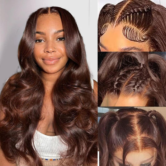 Alipeacock 13X4 Chocolate Brown Lace Front Wigs Human Hair With Baby Hair 180 Density Body Wave Lace Frontal Wigs Pre Plucked Gl