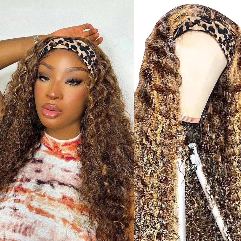Xsy Ombre Headband Wig Human Hair Honey Blonde Wig 4/27 Highglight Wig Headband Wig 100% Human Hair Wigs Deep Wave Headband Wig