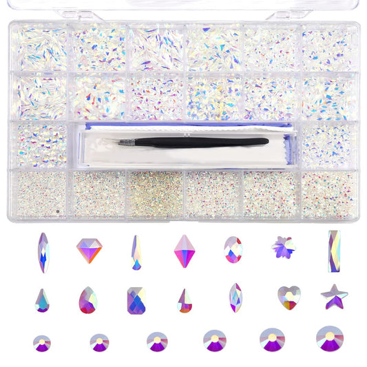 10000 Pcs Transparent Ab Crystal Flatback Rhinestones Set For Nail, Art, Crafts, Makeup, Tumblers Glitter Round With Tweezers An