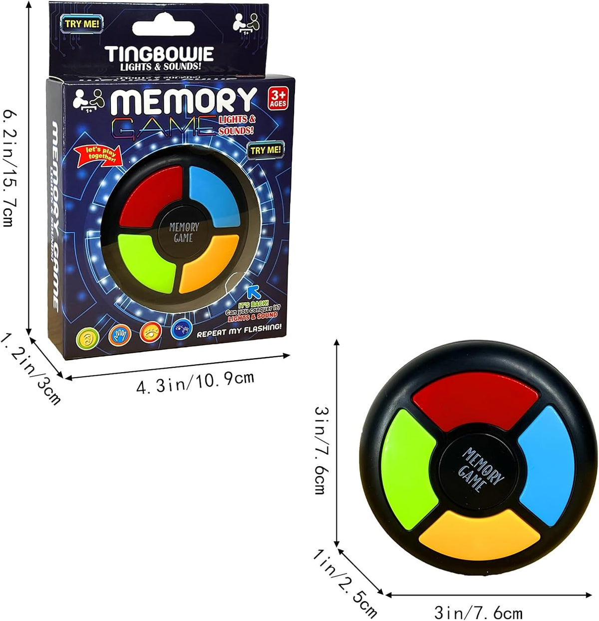 tingbowie handheld electronic memory game with lights and sounds for kids