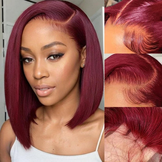 Keytac 99J Burgundy Bob Wig Human Hair 13X4 Lace Front Wigs Human Hair Straight Red Bob Wig Human Hair For Woman Glueless Bob Wi