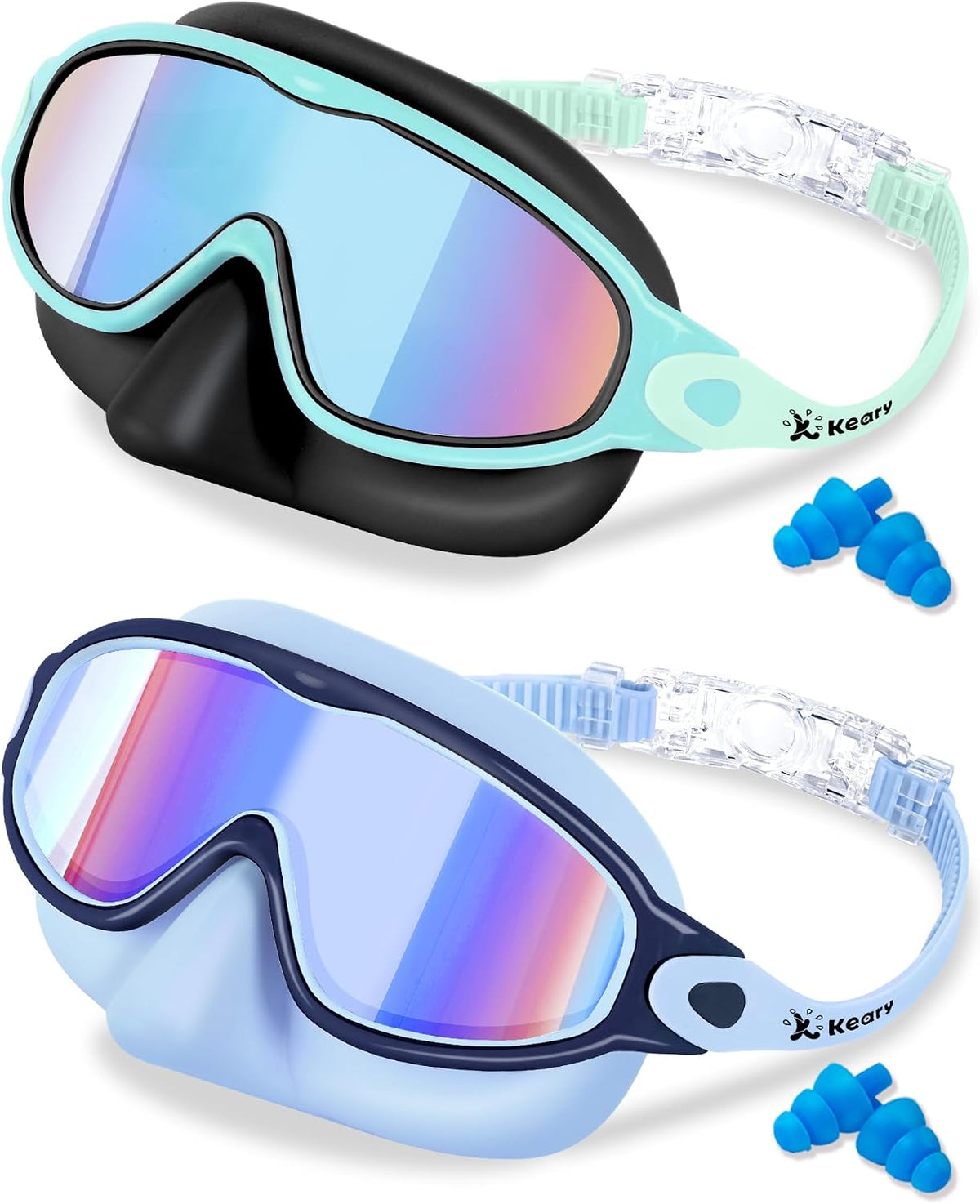 Keary 2 Pack Kids Swim Goggles with Nose Cover for 3-12 Anti-UV Anti-Fog Pool Water Swimming Goggles Boys Girls Youth Toddler