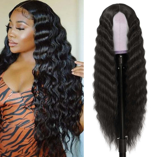 Instastyle 30 Inch Synthetic Curly Wigs For Women Long Black Hair Wig Lace Front 4'' Simulated Scalp Natural Loose Deep Wave Cri