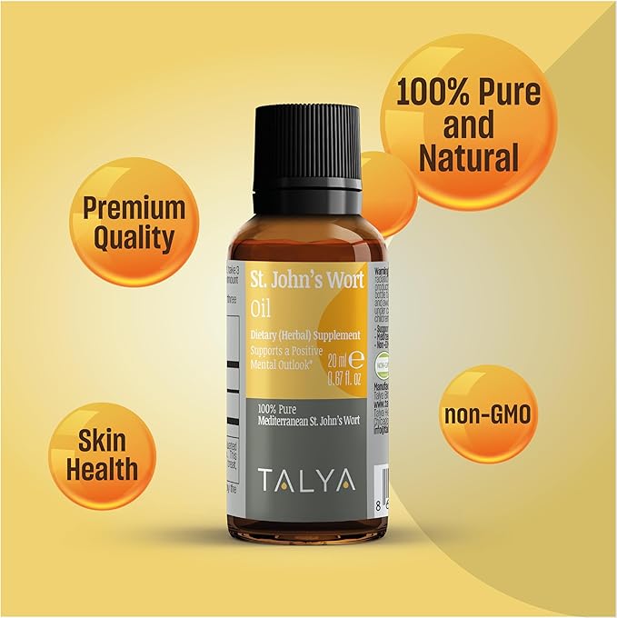 St. John's Wort Oil 20 ML - Hypericum Perforatum - Macerated Extraction - Positive Mood and Emotional Balance - Dietary Supplement - for Intensive Care Face, Body, Skin, Hair, Massage