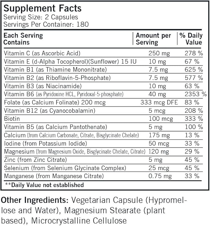 Kirkman Super Nu-Thera® w/o Vitamins A and D - Hypoallergenic || 360 Vegetarian Capsules || Multi Vitamin || Provides high Vitamin B-6 and Magnesium Content || Gluten and Casein Free