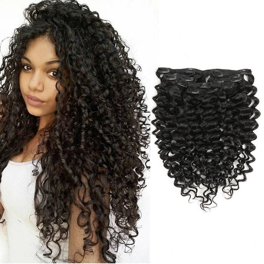 Lacer Curly Clip In Human Hair Extensions Jerry Curly 3B 3C Real Hair Clip In Extensions For Black Women Natural Black Color 100