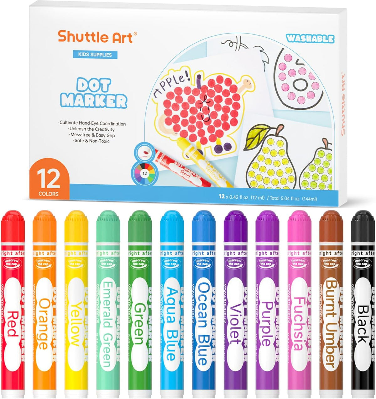 Shuttle Art 60 Pack Dot Markers, 12 Colors x 5 Sets Washable Bingo Daubers, Fun Art Supplies for Kids and Preschoolers, Non Toxic Water-Based