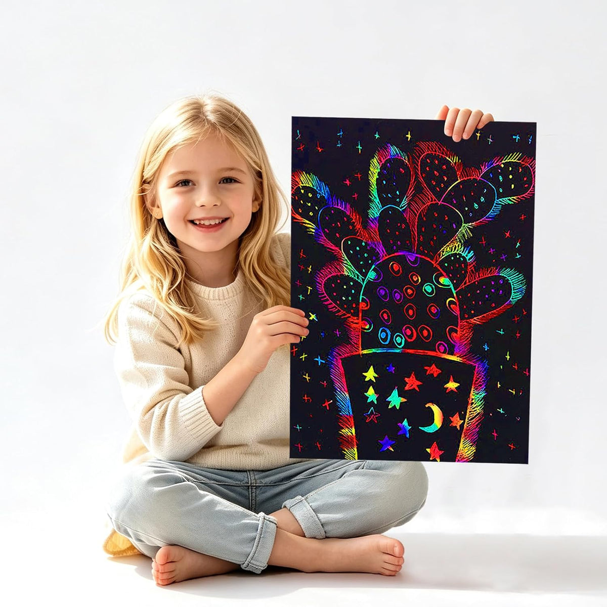 FUNNYB&G 100 Pcs Rainbow Scratch Paper Art for Kids Arts and Crafts Kit | Rainbow Scratch Paper Set Supplies School Activities Coloring Sheets Travel Toys for Party Games Christmas Birthday Gifts