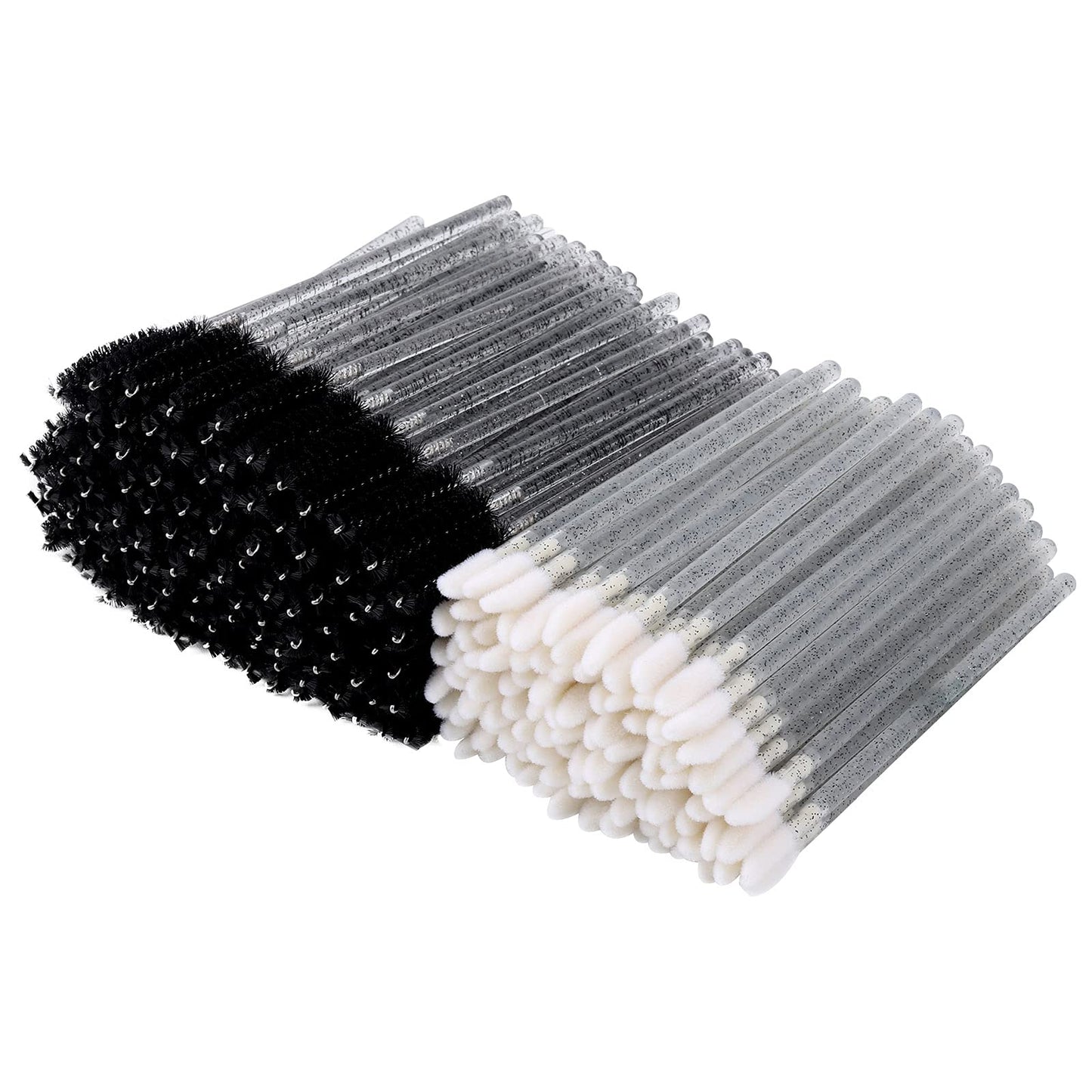 200 Lip Brush And Eyebrow Spoolie, Crystal Disposable Lipstick Applicator, Mascara Wands, Makeup Beauty Tool Kits (Black)