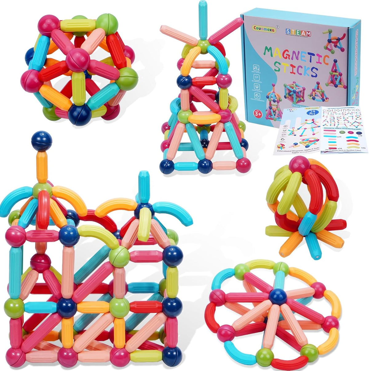 Couomoxa Magnetic Building Blocks for Toddlers: 42-Piece Set for Early STEM Learning with Large Pieces