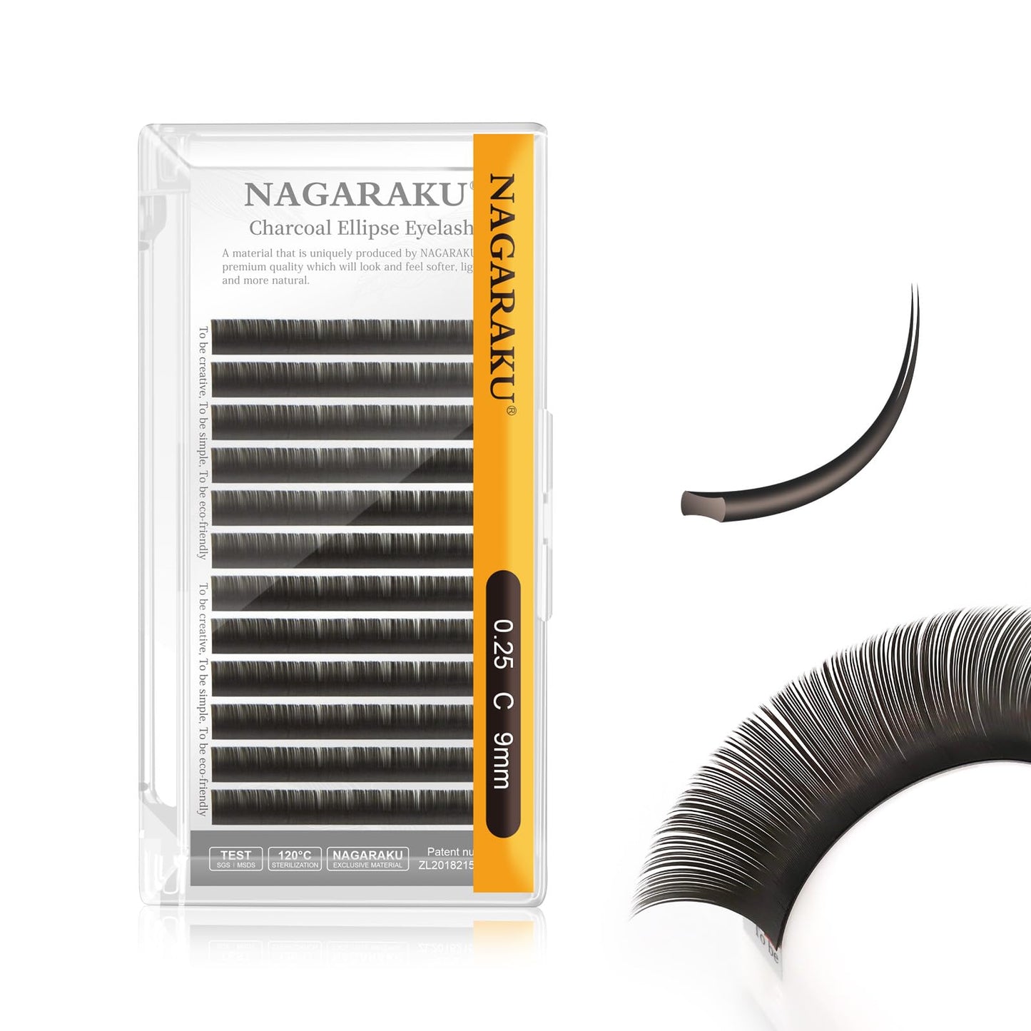 Nagaraku Double Tips Flat Ellipse Eyelash Extensions Supplies 0.25 C Curl 9Mm Natural Charcoal Color Faux Mink Super Soft Split