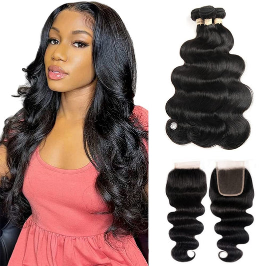 Body Wave Bundles With Closure Brazilian Human Hair 3 Bundles With Closure(24 26 28 +22) Body Wave 100% Unprocessed Virgin Hair